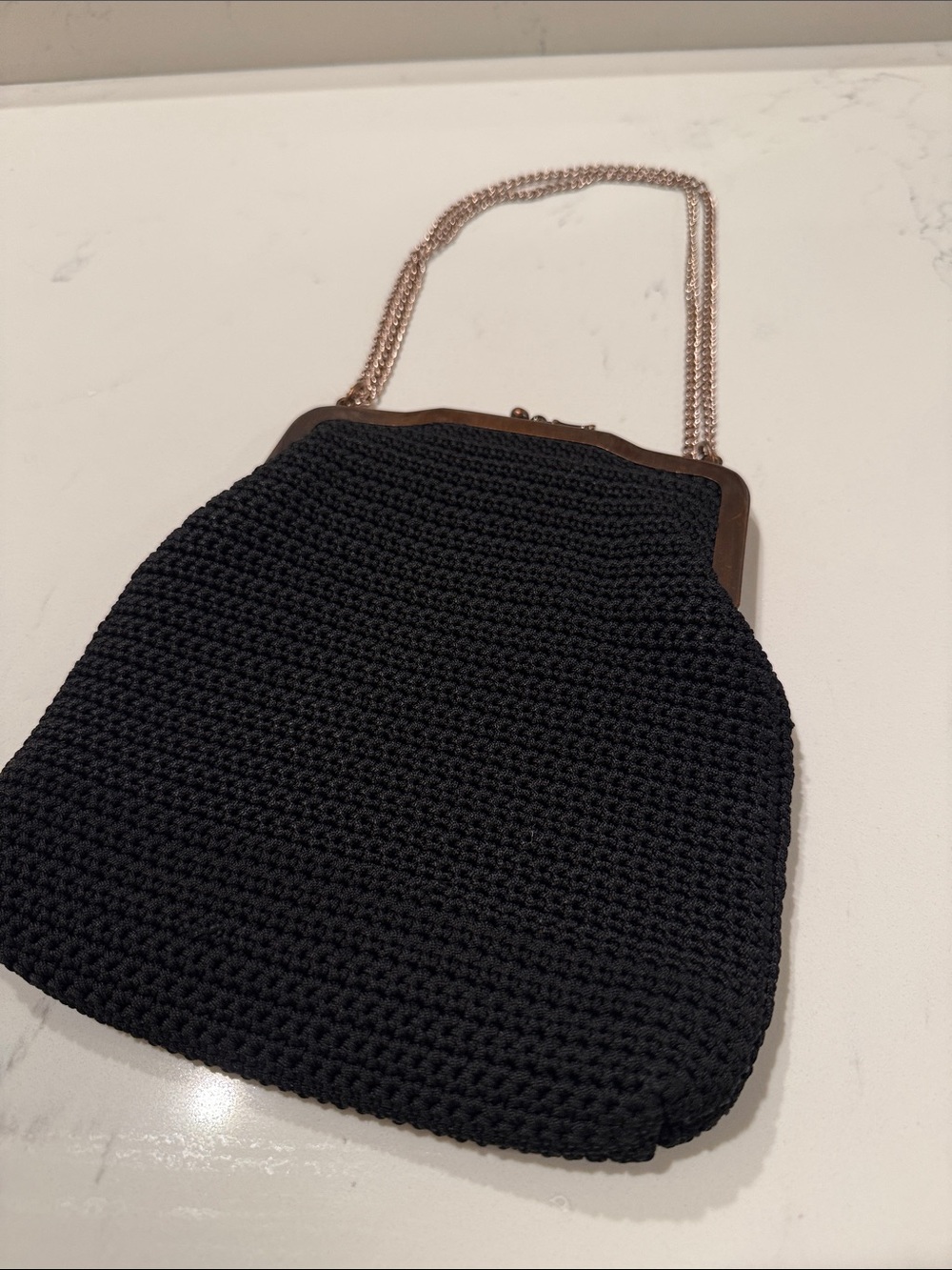 Black Crochet Chain-Handle Evening Bag